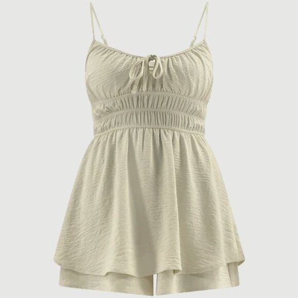 NWT, SZ L, Double-Layer Shorty Romper Mini Dress, Ivory - Picture 1 of 2